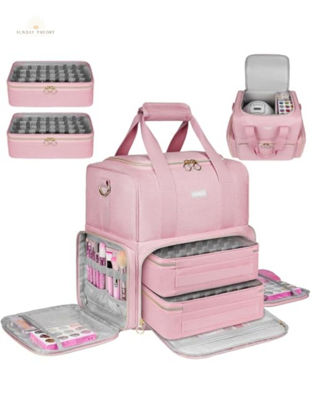 Nail Polish Organizer for 80 Bottles, Pro Nail Tech Carrying Case with 2